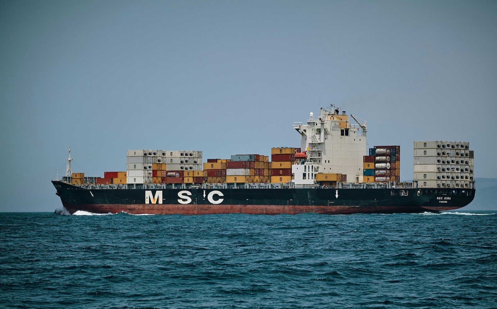 Container ship arriving at port